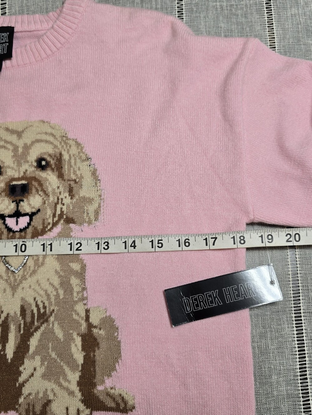 Derek Heart Pink Doodle Poodle Puppy Dog Sweater Size Medium Women’s Crewneck - Picture 11 of 16